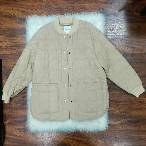Madewell Italian Fabric Womens Large Quilted Oversized Bomber Jacket Matchstick - Picture 2 of 10
